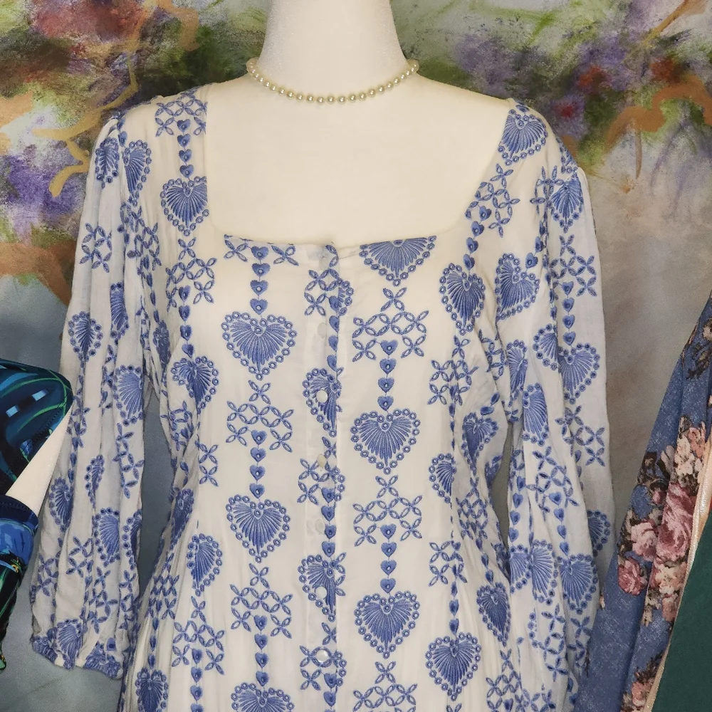 NWOT Johnny Was Jade Beau Eyelet Button-Down Tiered Midi Dress Boho Chic - Picture 11 of 14